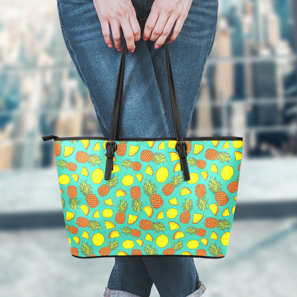 Tropical Pineapples Pattern Print Leather Tote Bag