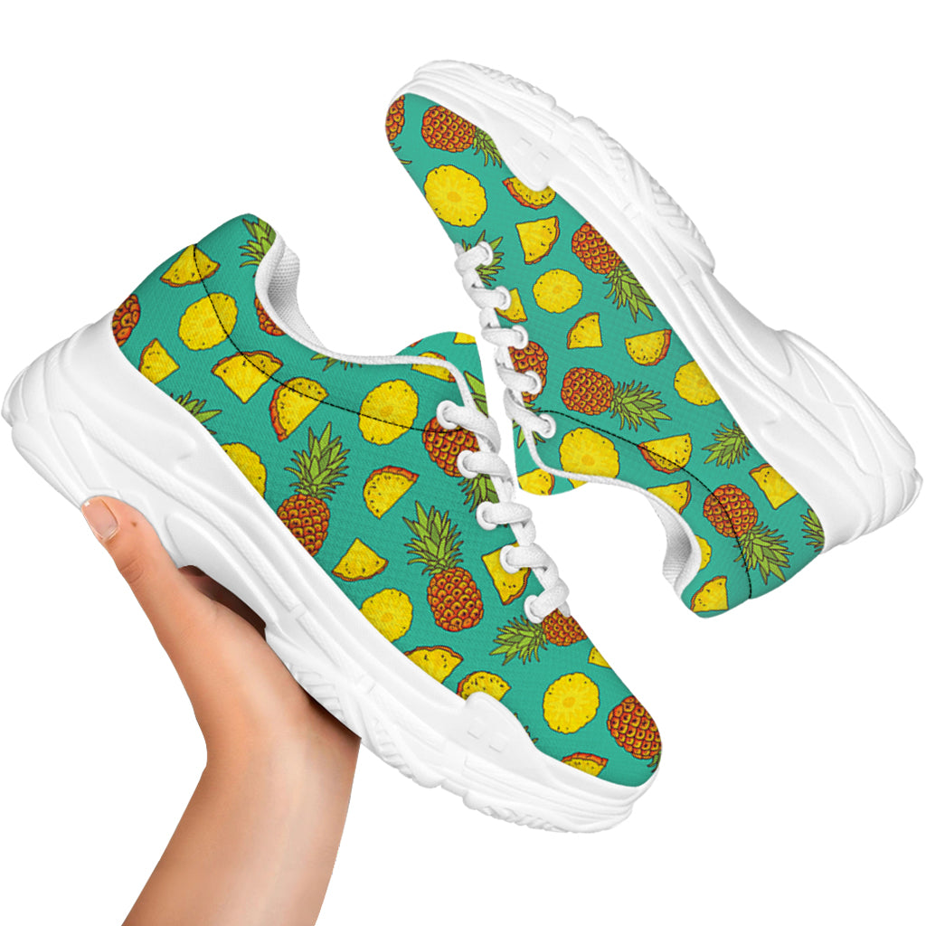 Tropical Pineapples Pattern Print White Chunky Shoes
