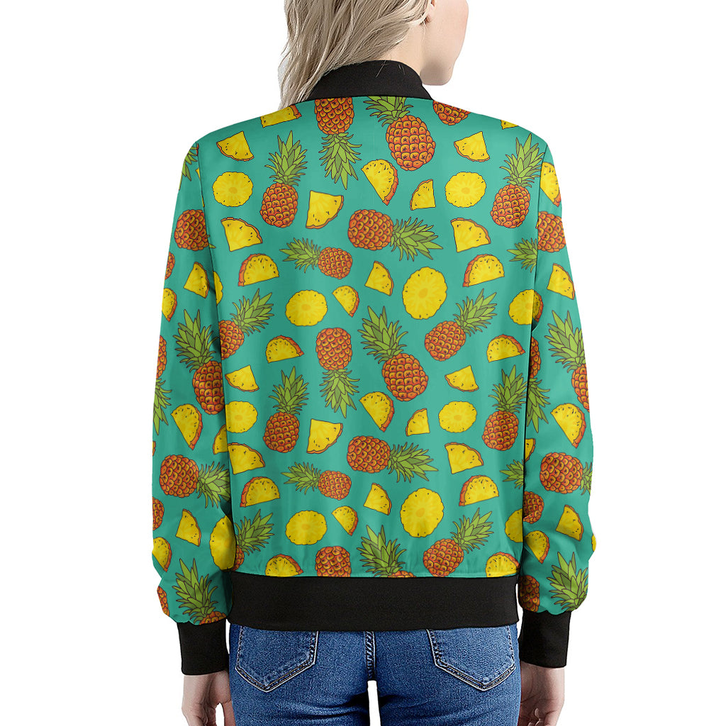 Tropical Pineapples Pattern Print Women's Bomber Jacket