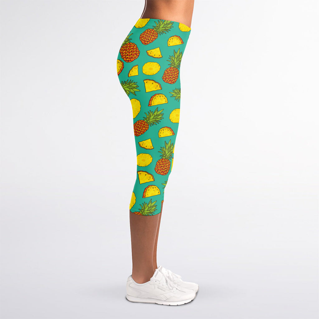 Tropical Pineapples Pattern Print Women's Capri Leggings