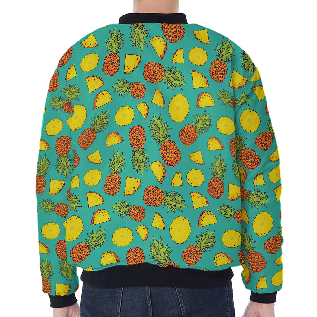 Tropical Pineapples Pattern Print Zip Sleeve Bomber Jacket