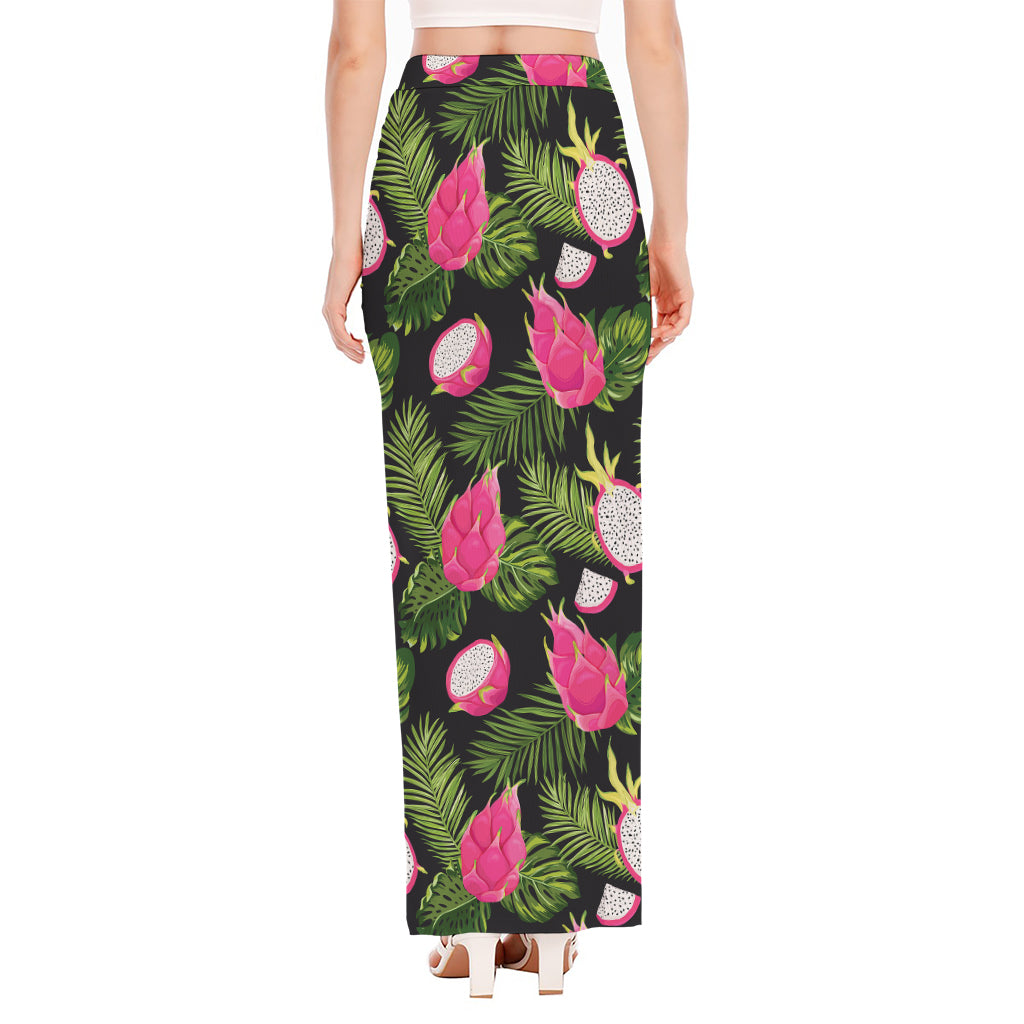 Tropical Pitaya Pattern Print High Slit Maxi Skirt