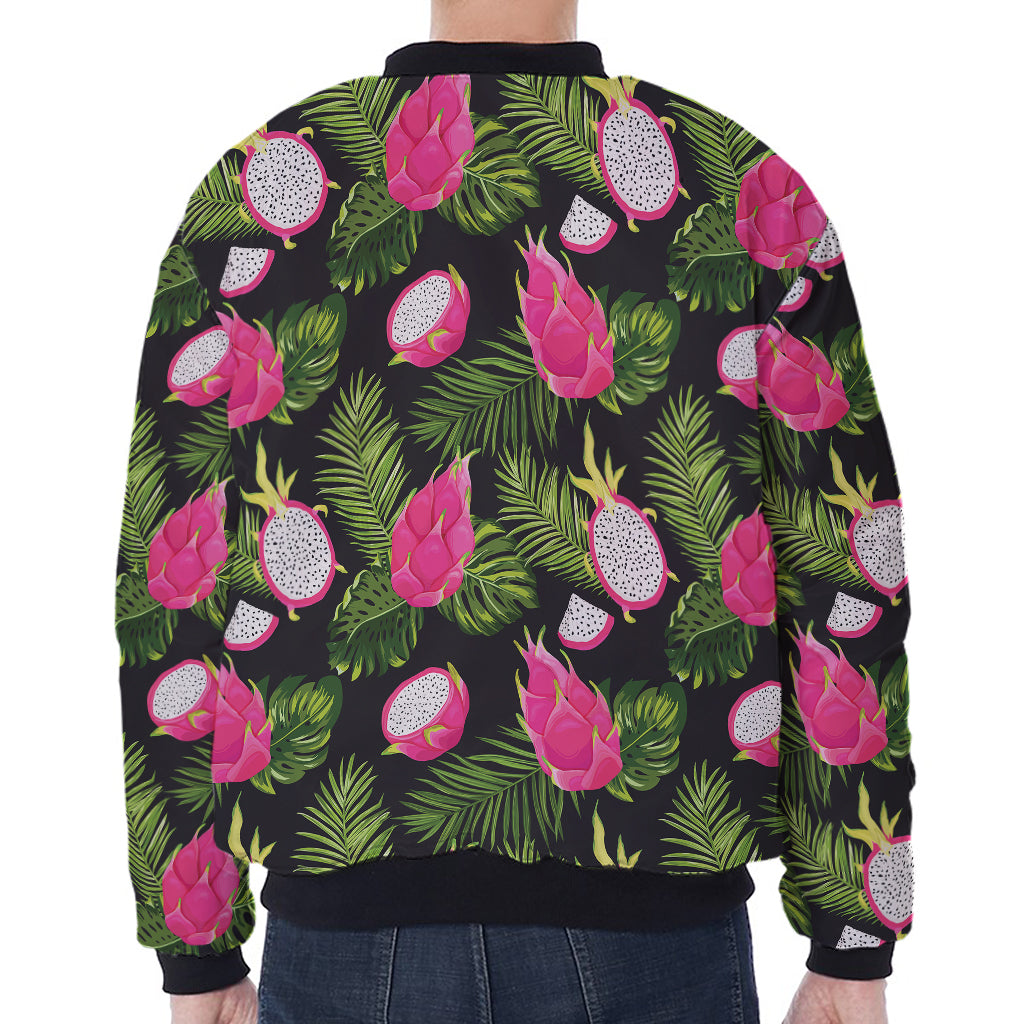 Tropical Pitaya Pattern Print Zip Sleeve Bomber Jacket
