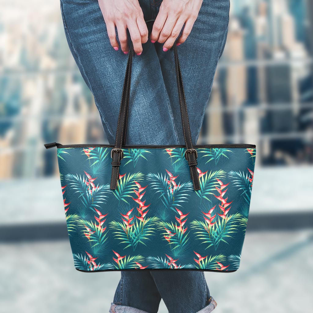 Tropical Plants Hawaii Pattern Print Leather Tote Bag