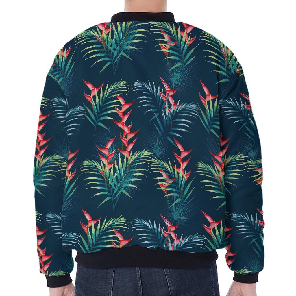 Tropical Plants Hawaii Pattern Print Zip Sleeve Bomber Jacket