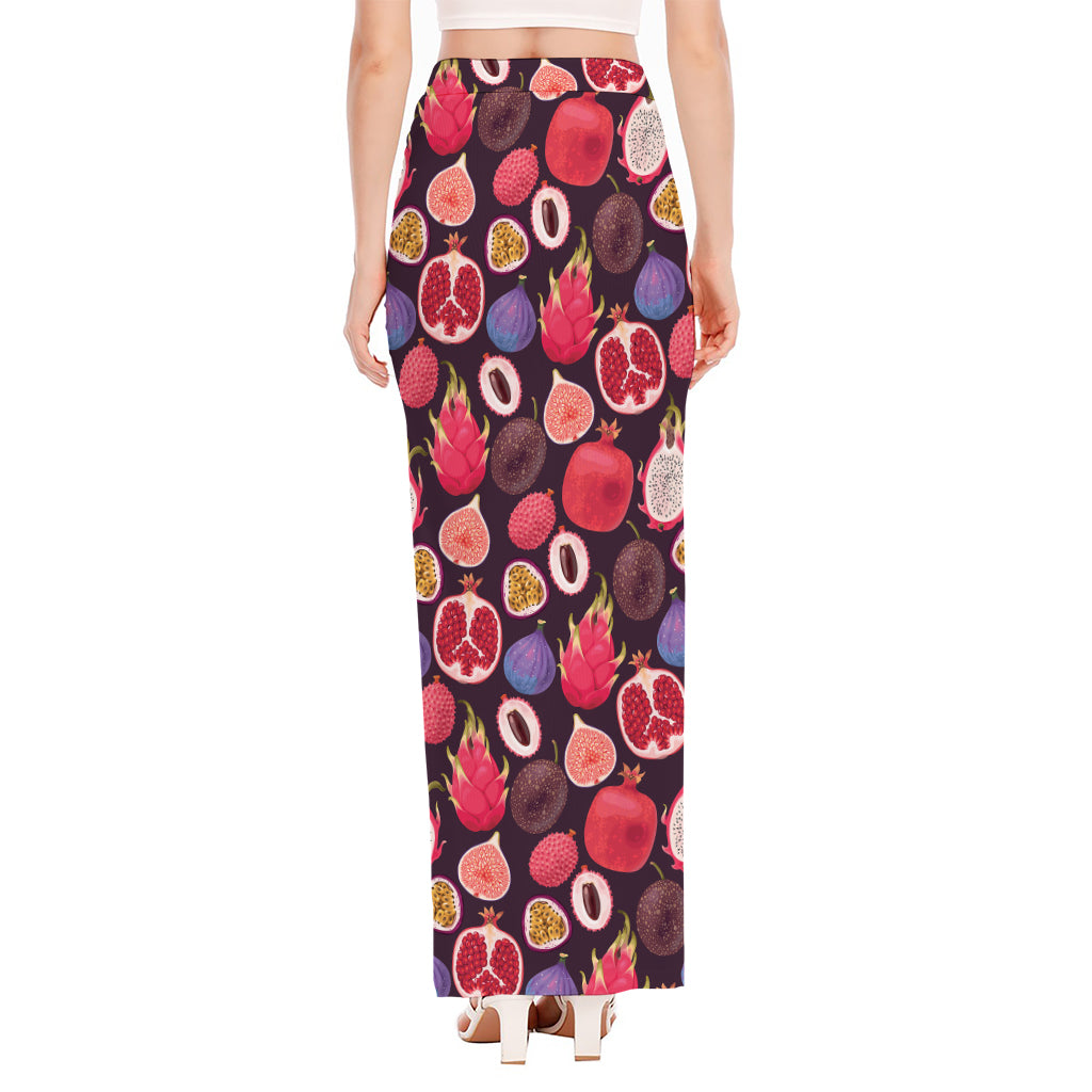 Tropical Summer Fruits Pattern Print High Slit Maxi Skirt