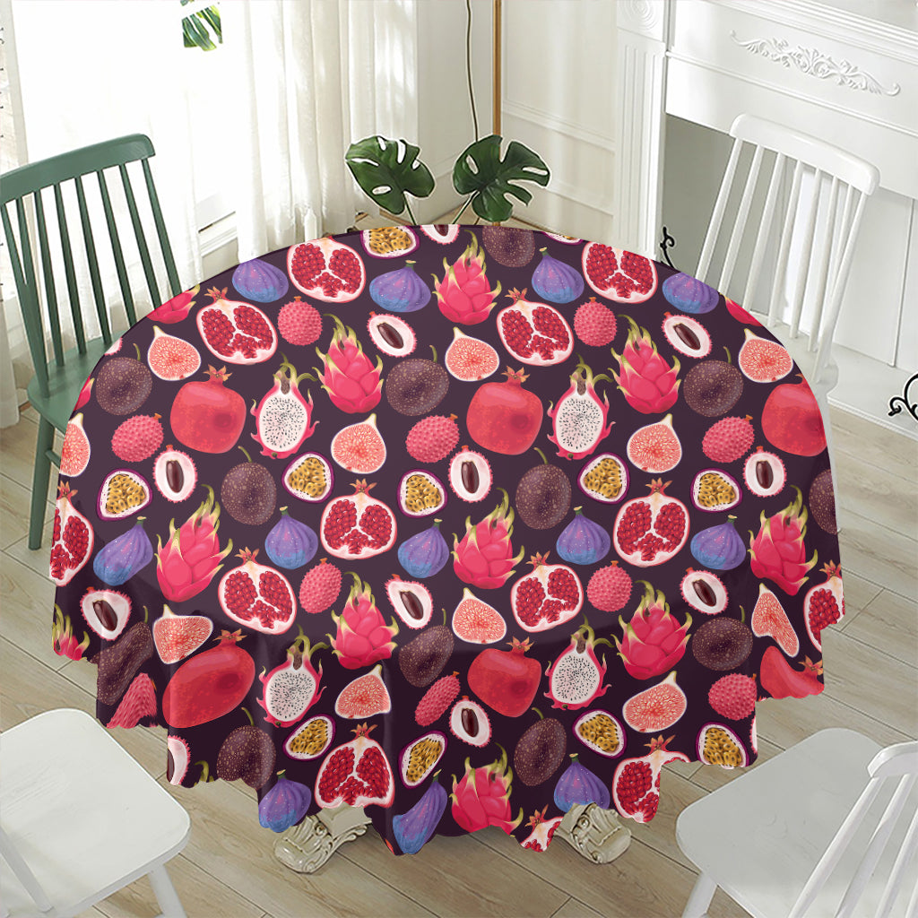 Tropical Summer Fruits Pattern Print Waterproof Round Tablecloth