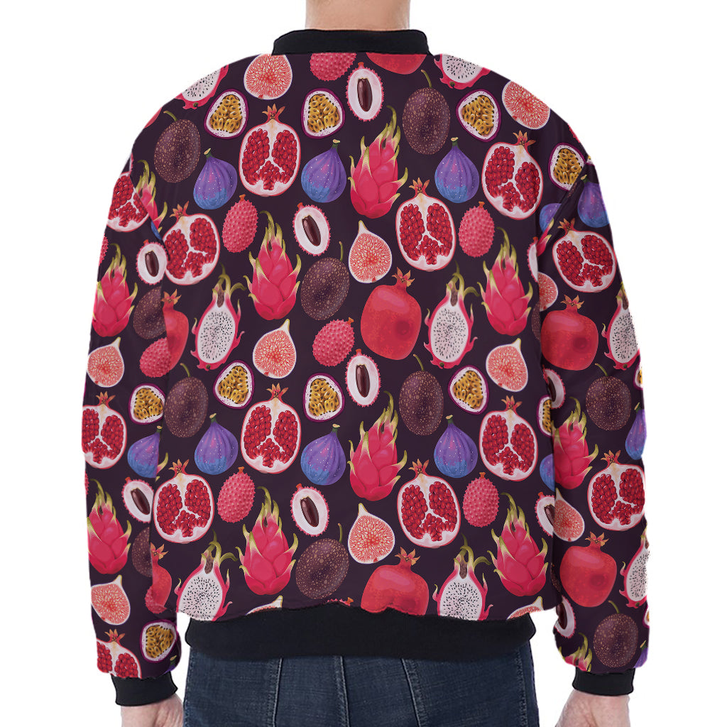 Tropical Summer Fruits Pattern Print Zip Sleeve Bomber Jacket