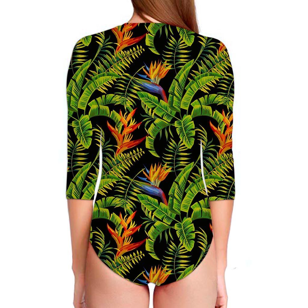 Tropical Summer Pattern Print Long Sleeve Swimsuit