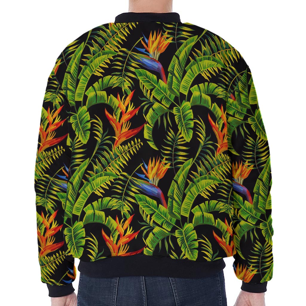 Tropical Summer Pattern Print Zip Sleeve Bomber Jacket