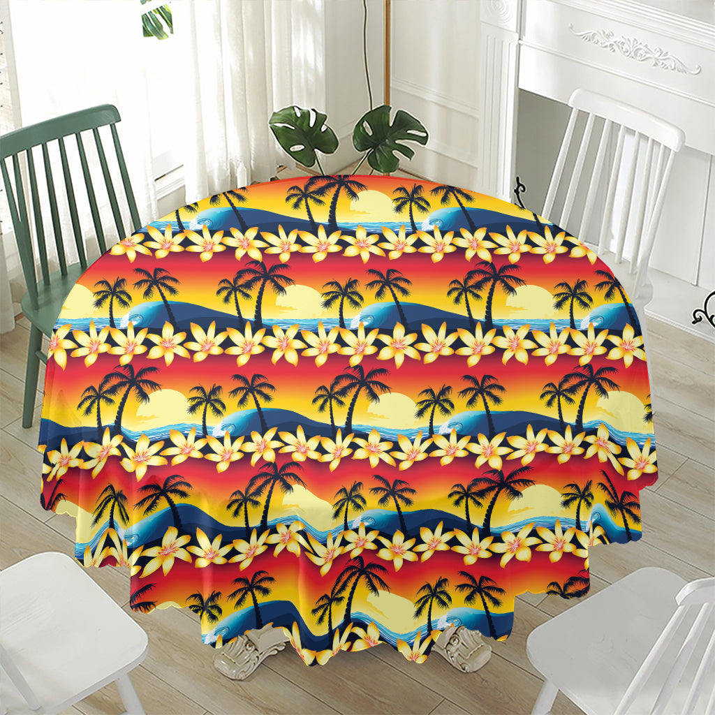 Tropical Sunset Pattern Print Waterproof Round Tablecloth