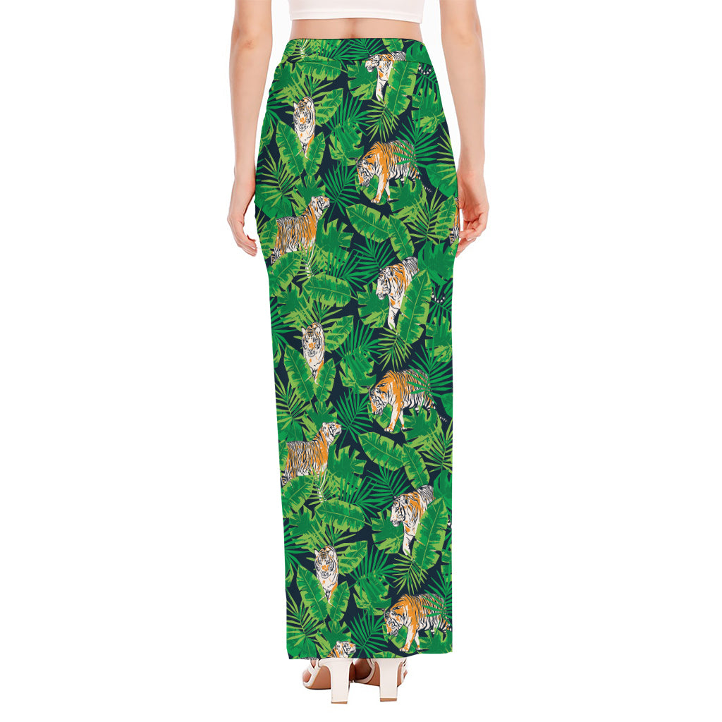 Tropical Tiger Pattern Print High Slit Maxi Skirt