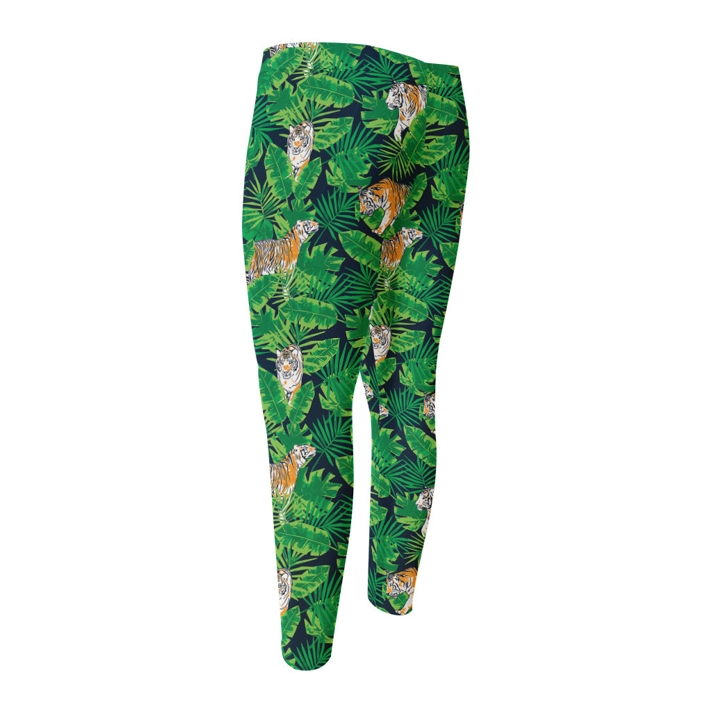 Tropical Tiger Pattern Print Men's Compression Pants