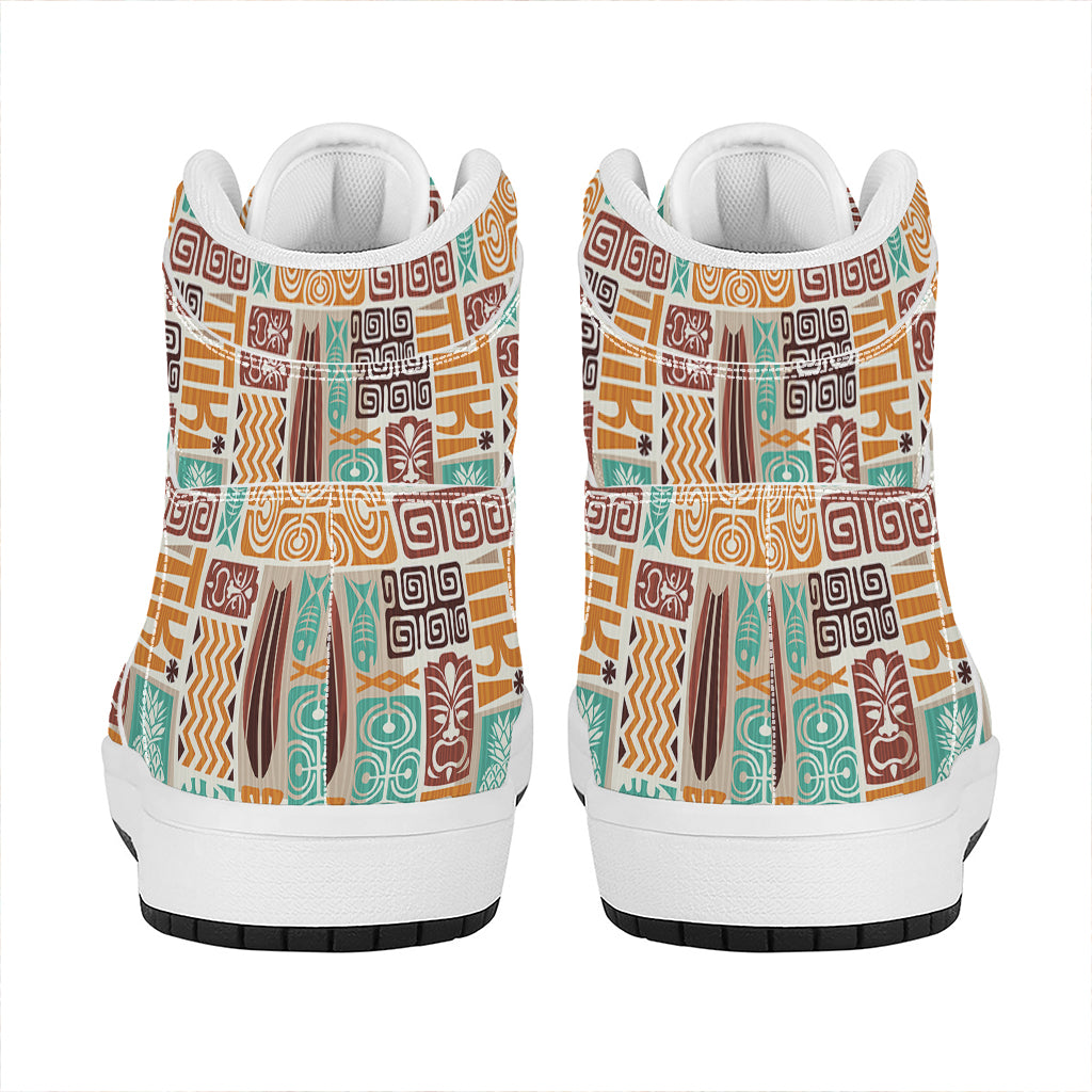 Tropical Tiki Pattern Print High Top Leather Sneakers