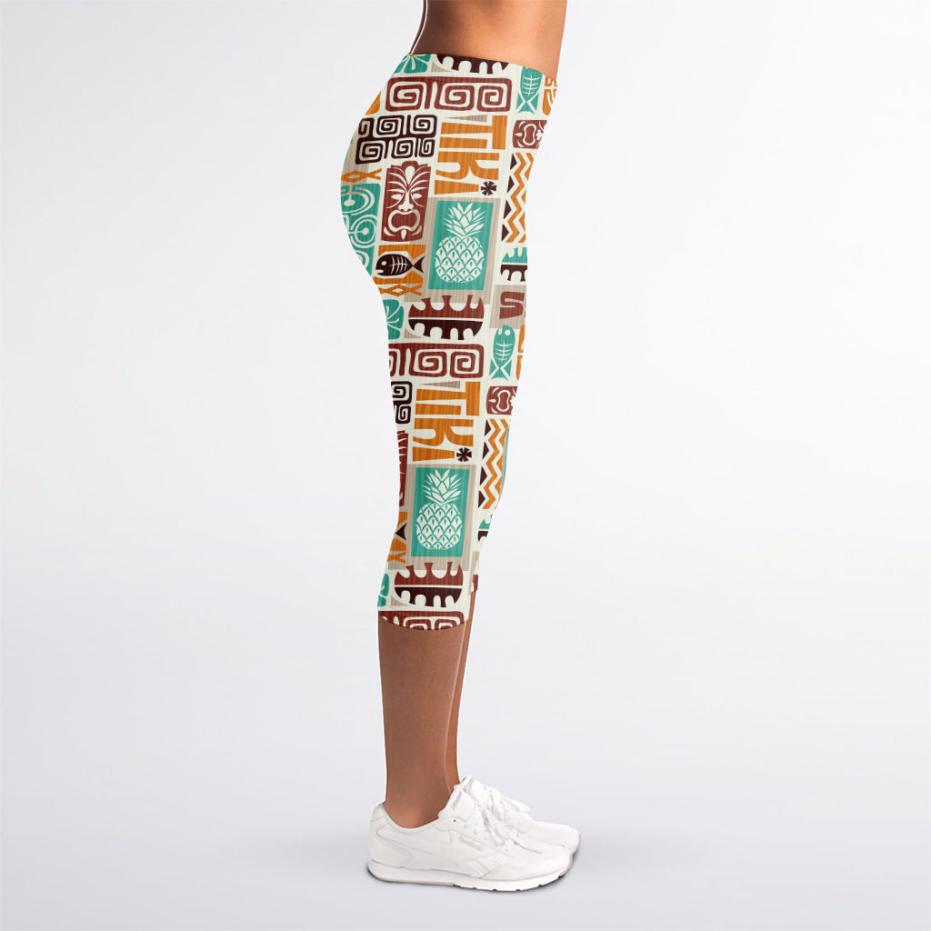 Tropical Tiki Pattern Print Women's Capri Leggings