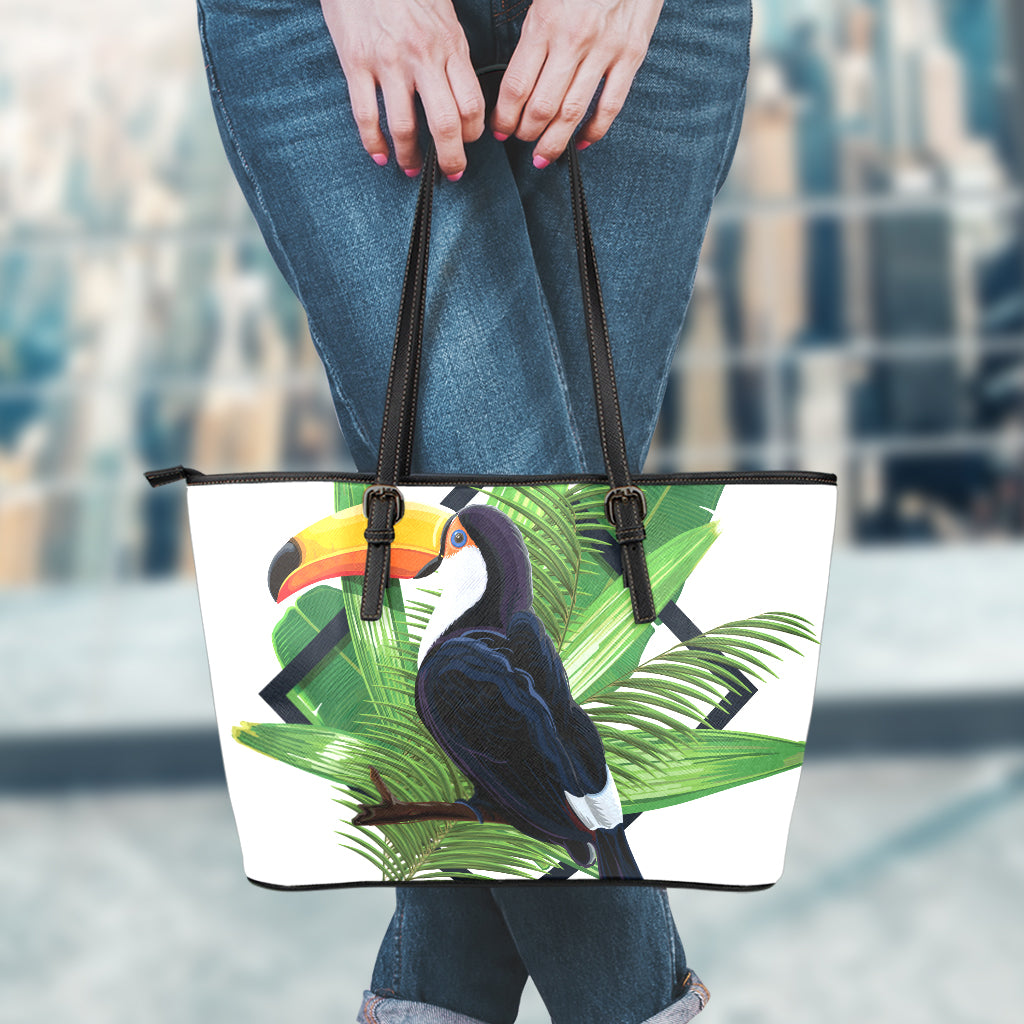 Tropical Toco Toucan Print Leather Tote Bag