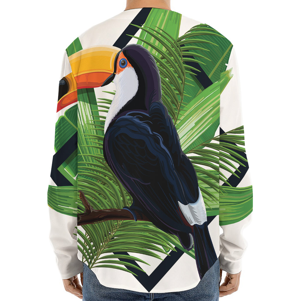 Tropical Toco Toucan Print Long Sleeve Baseball Jersey