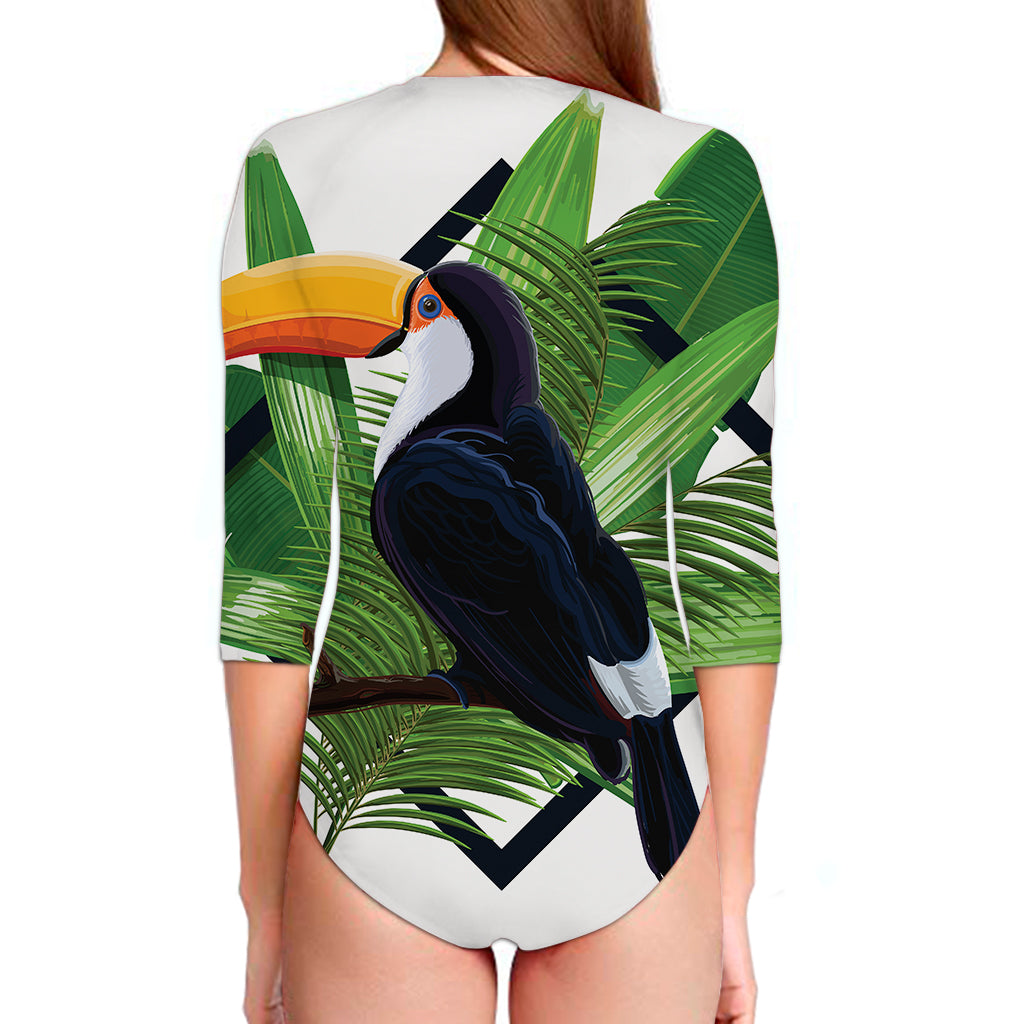 Tropical Toco Toucan Print Long Sleeve Swimsuit