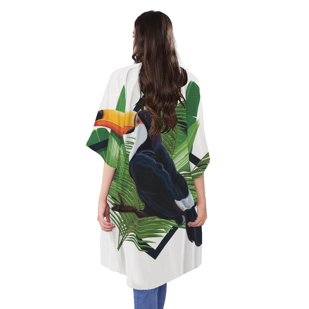 Tropical Toco Toucan Print Open Front Beach Cover Up