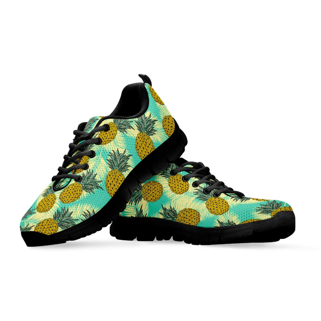 Tropical Vintage Pineapple Pattern Print Black Running Shoes