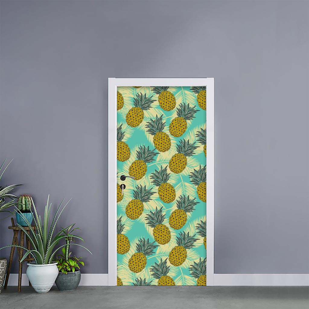 Tropical Vintage Pineapple Pattern Print Door Sticker