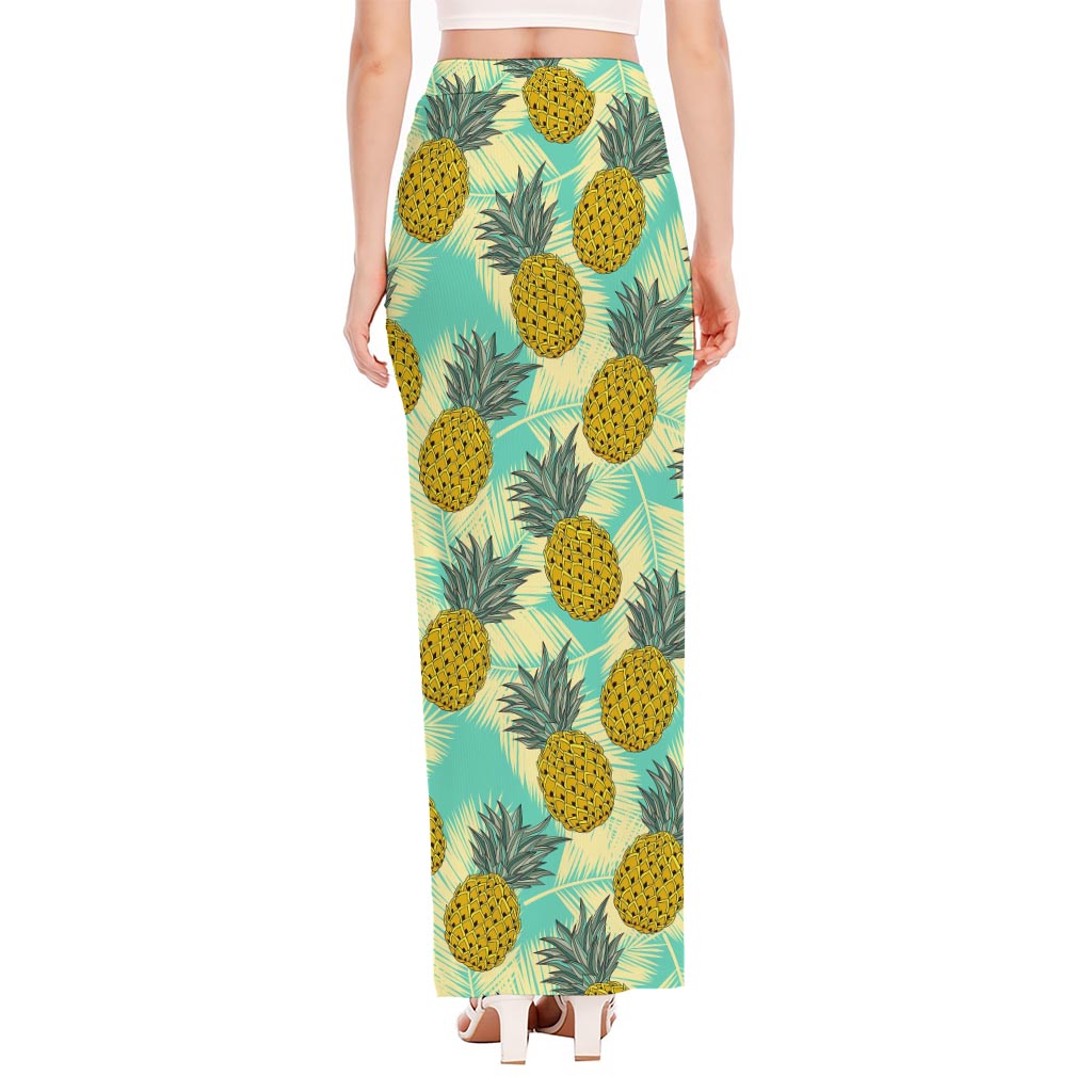 Tropical Vintage Pineapple Pattern Print High Slit Maxi Skirt
