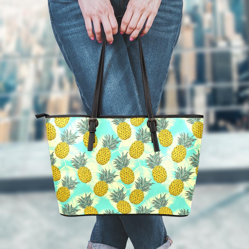 Tropical Vintage Pineapple Pattern Print Leather Tote Bag