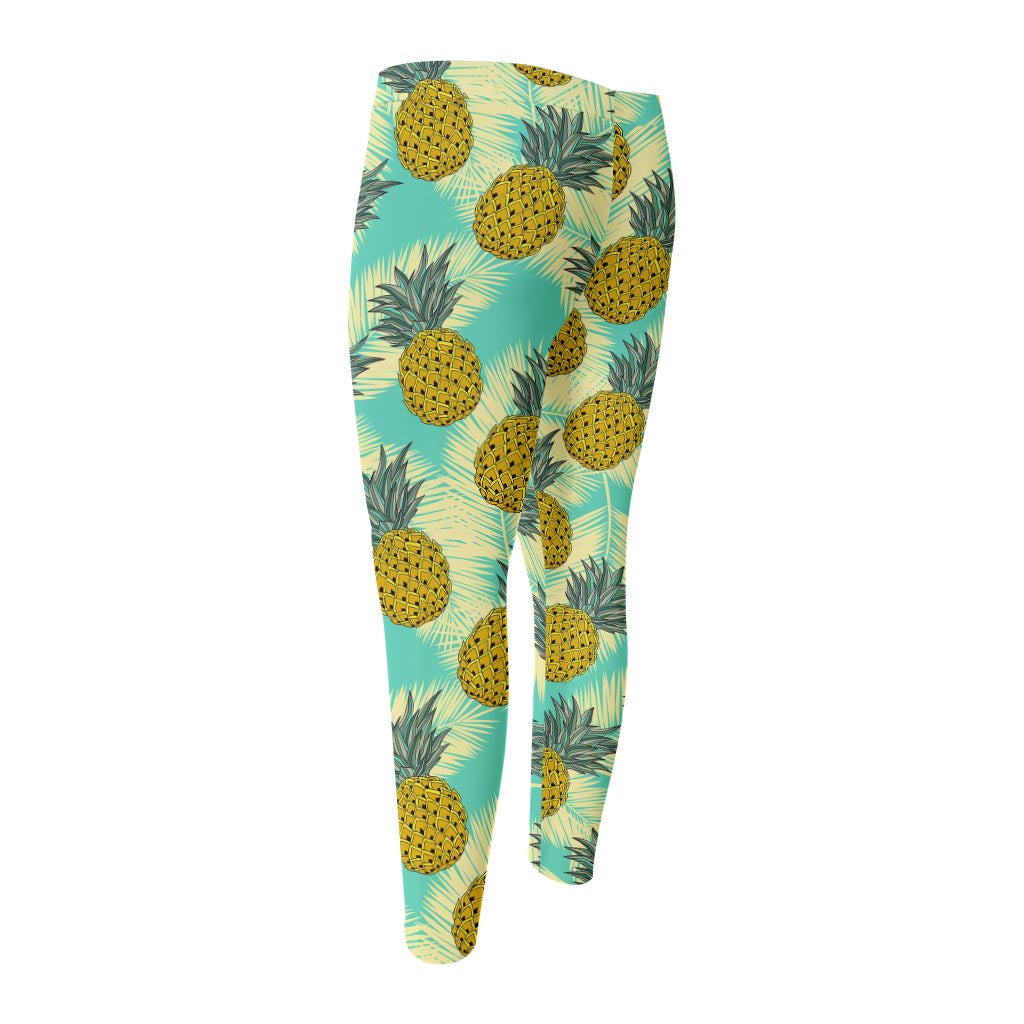 Tropical Vintage Pineapple Pattern Print Men's Compression Pants