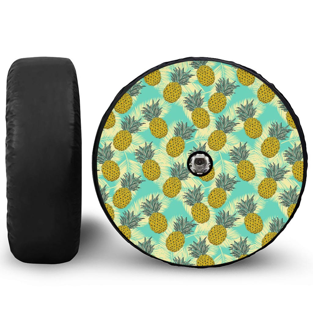 Tropical Vintage Pineapple Pattern Print Tire Cover With Camera Hole