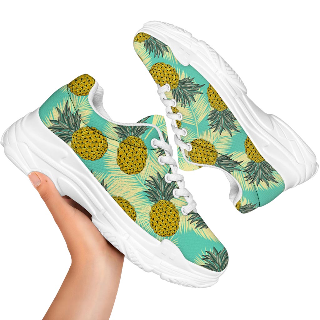 Tropical Vintage Pineapple Pattern Print White Chunky Shoes