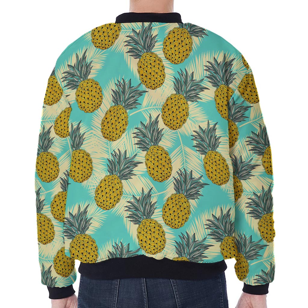 Tropical Vintage Pineapple Pattern Print Zip Sleeve Bomber Jacket