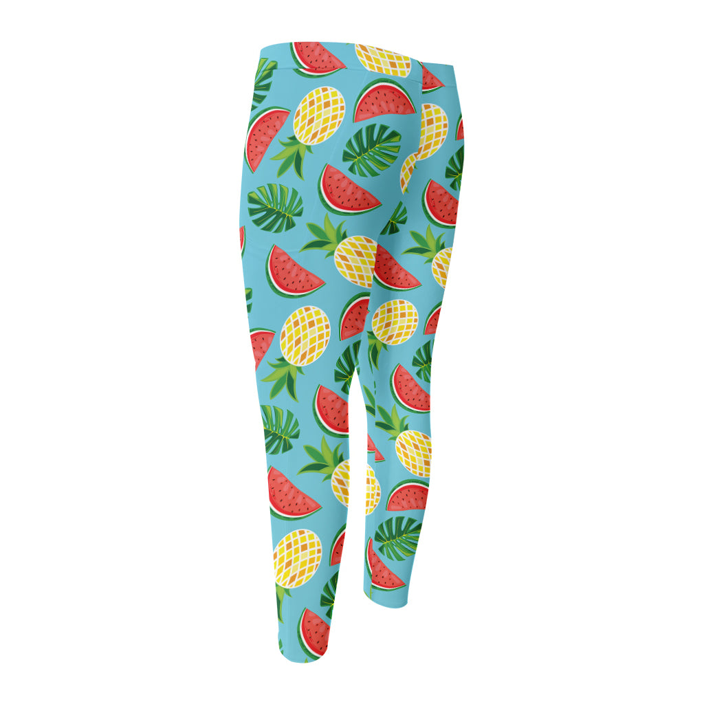 Tropical Watermelon And Pineapple Print Men's Compression Pants