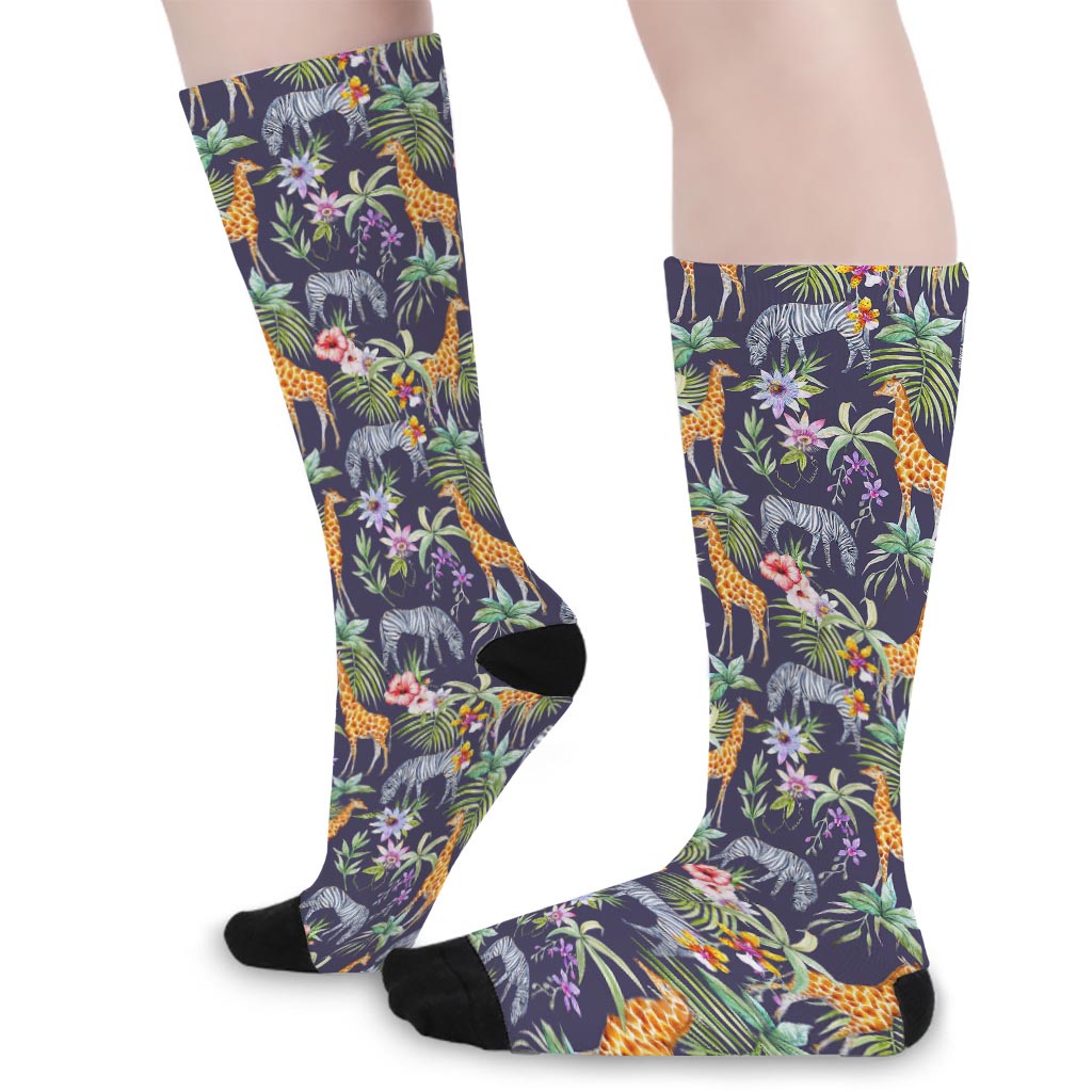 Tropical Zebra Giraffe Pattern Print Long Socks