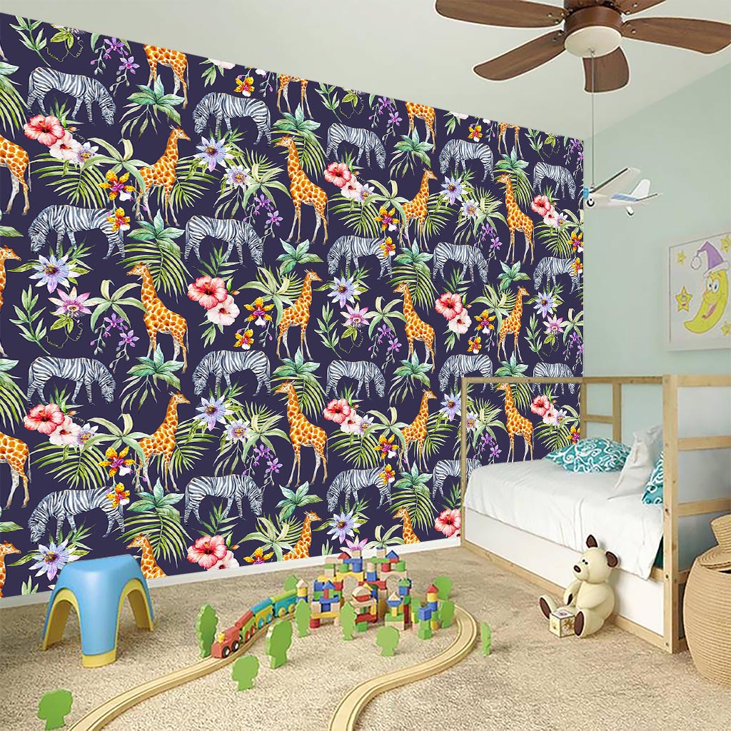 Tropical Zebra Giraffe Pattern Print Wall Sticker