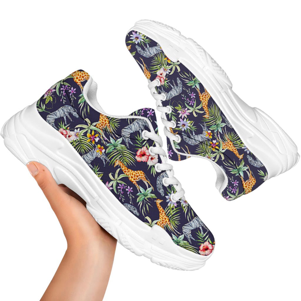 Tropical Zebra Giraffe Pattern Print White Chunky Shoes