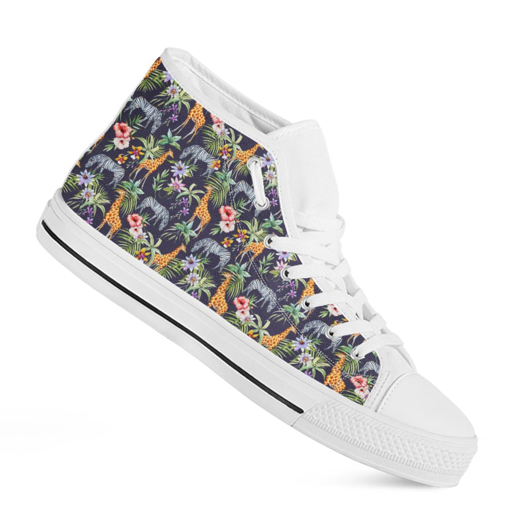 Tropical Zebra Giraffe Pattern Print White High Top Sneakers