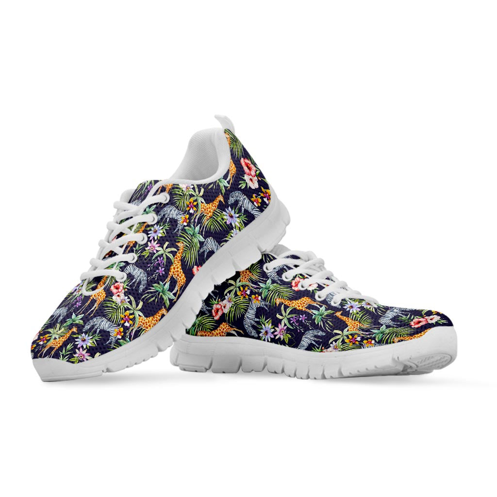 Tropical Zebra Giraffe Pattern Print White Running Shoes