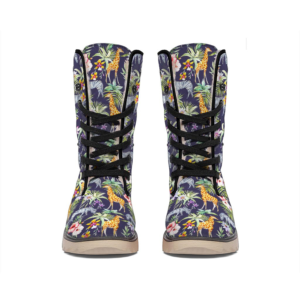 Tropical Zebra Giraffe Pattern Print Winter Boots