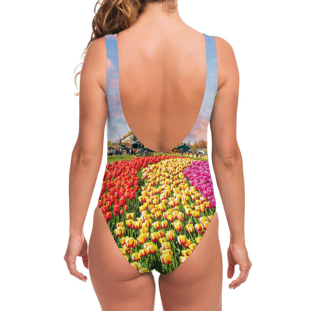 Tulip Field Print One Piece Swimsuit
