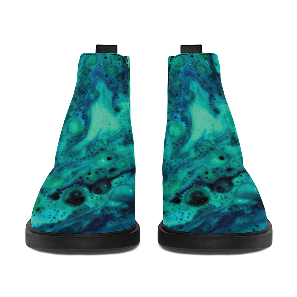 Turquoise Acid Melt Print Flat Ankle Boots