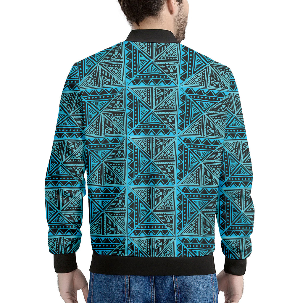 Turquoise African Ethnic Pattern Print Men's Bomber Jacket