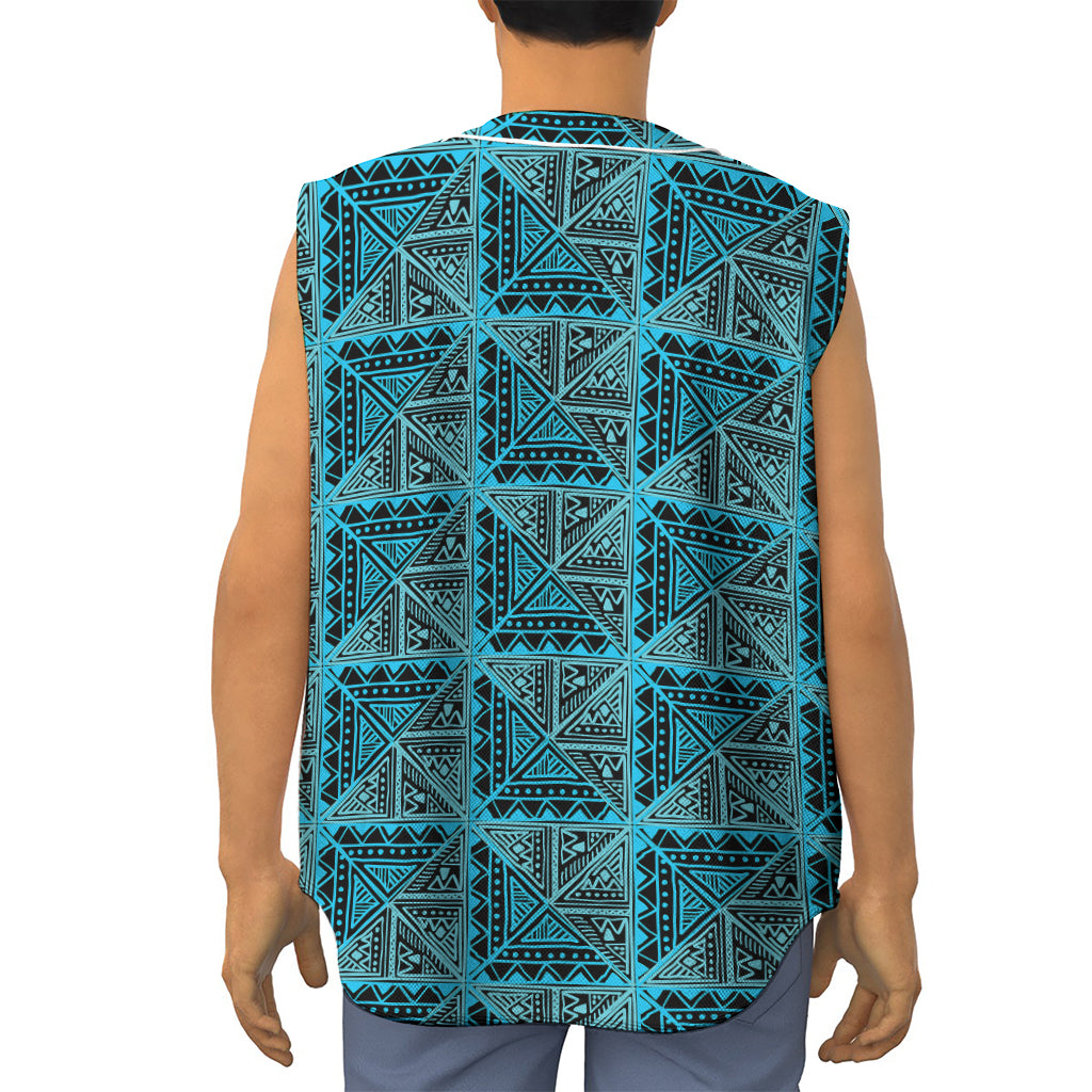 Turquoise African Ethnic Pattern Print Sleeveless Baseball Jersey
