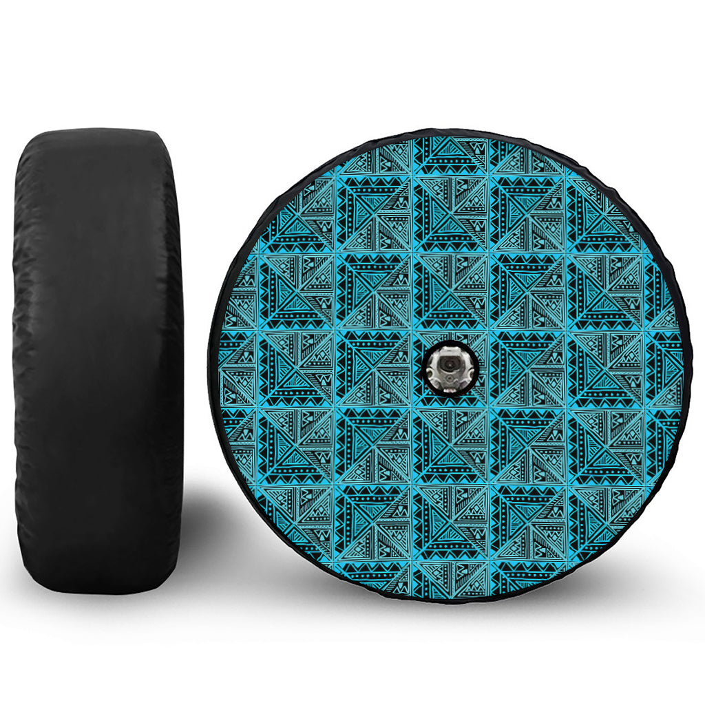 Turquoise African Ethnic Pattern Print Tire Cover With Camera Hole