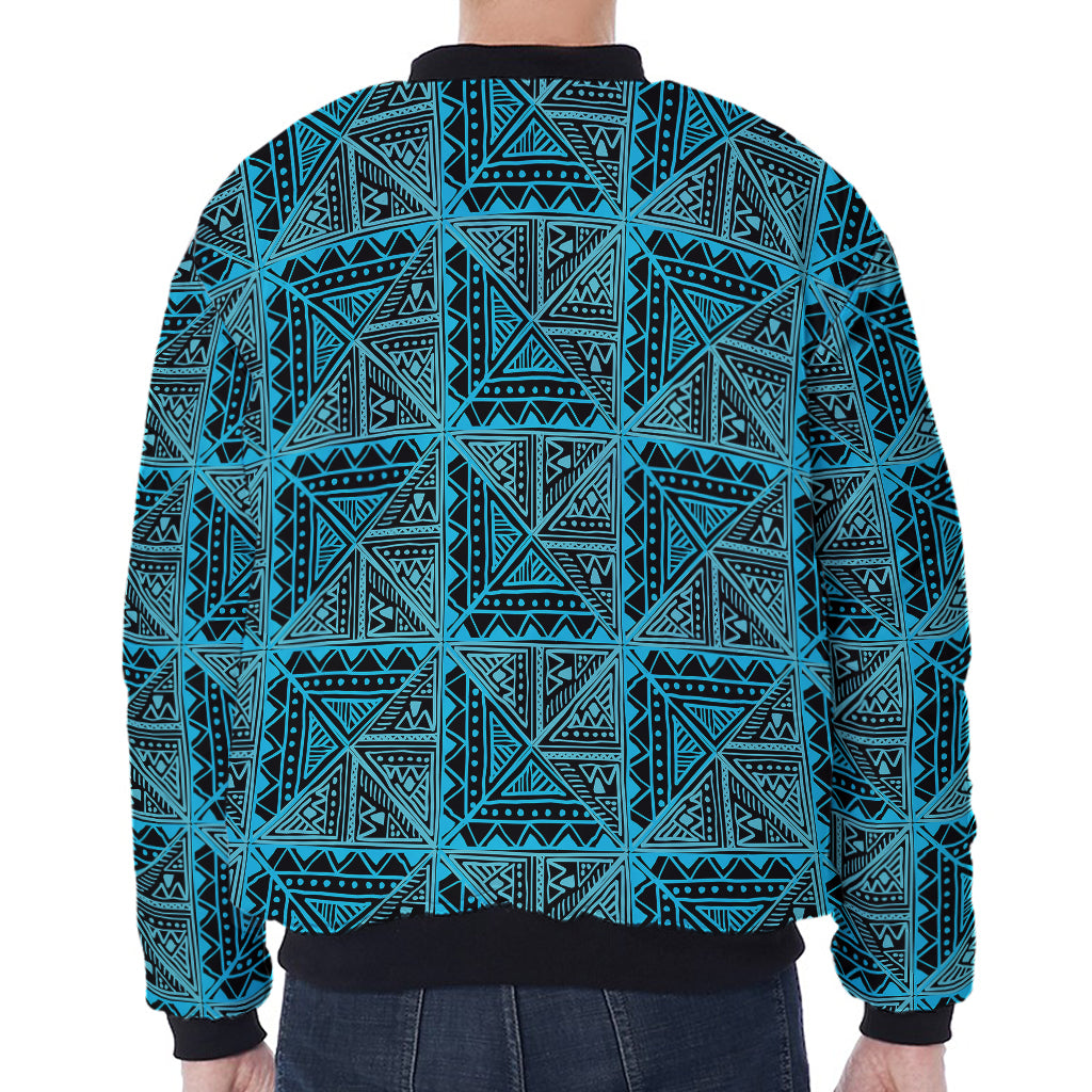 Turquoise African Ethnic Pattern Print Zip Sleeve Bomber Jacket