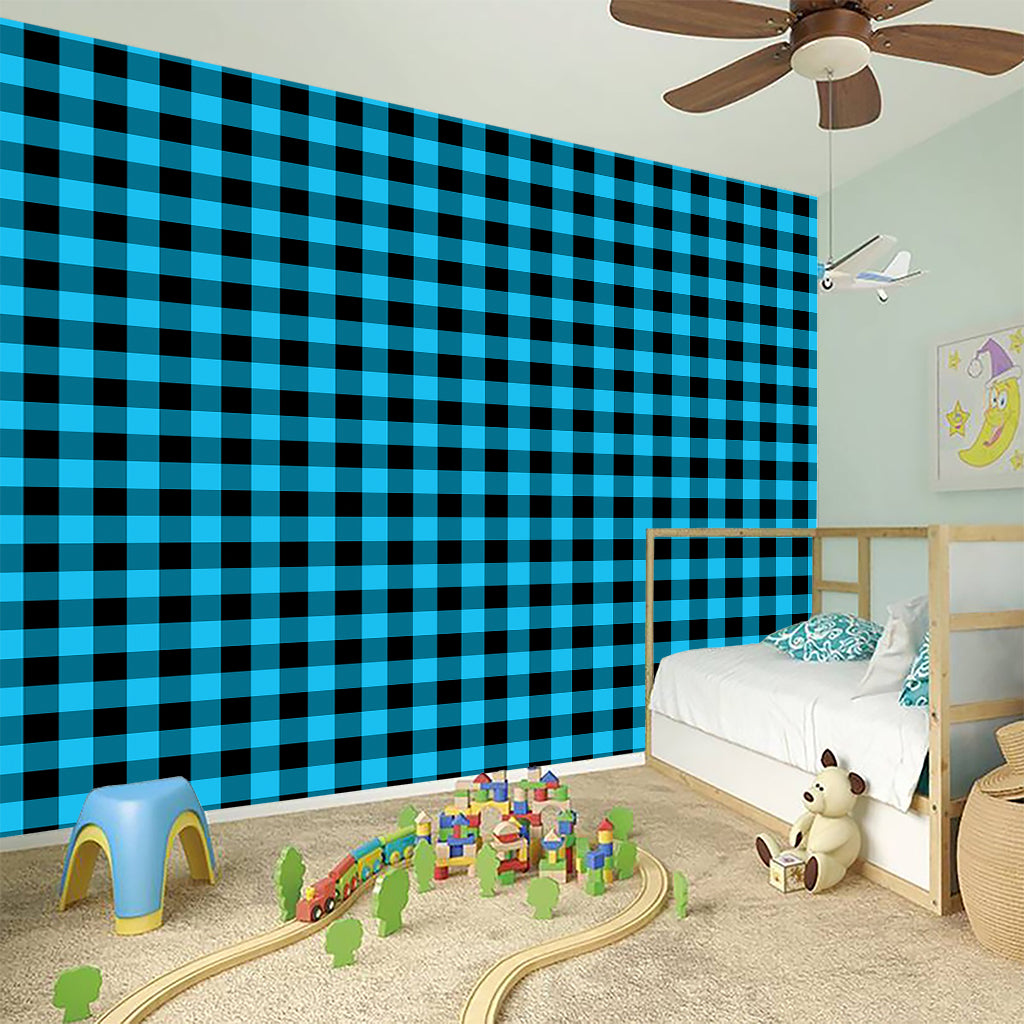 Turquoise And Black Check Pattern Print Wall Sticker