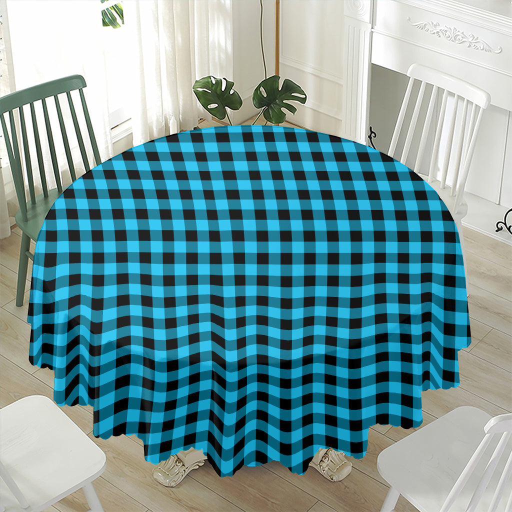 Turquoise And Black Check Pattern Print Waterproof Round Tablecloth