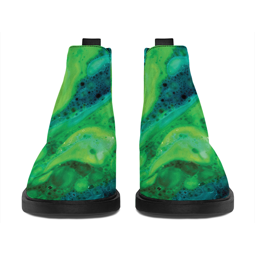 Turquoise And Green Acid Melt Print Flat Ankle Boots