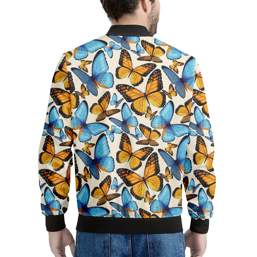 Turquoise And Orange Butterfly Print Men's Bomber Jacket