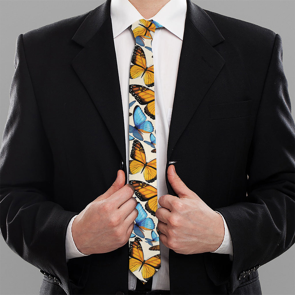 Turquoise And Orange Butterfly Print Necktie