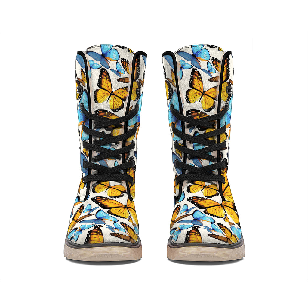 Turquoise And Orange Butterfly Print Winter Boots